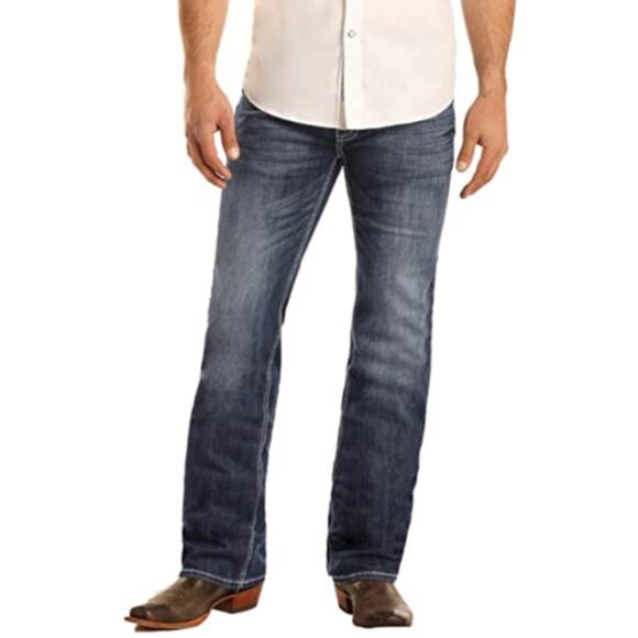 Rock & Roll Cowboy Pistol Straight Reflex Jeans 42x38 Men Med Wash Western Denim - Picture 5 of 13